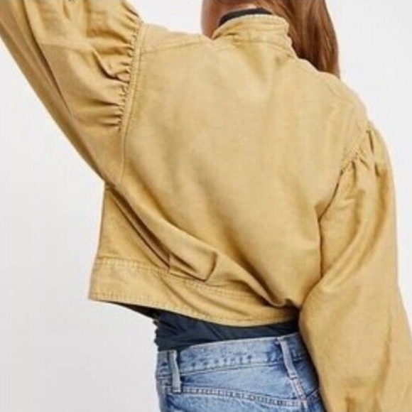 Free People Poet Puff Sleeve Khaki Bomber Revolve Jacket - Picture 5 of 5